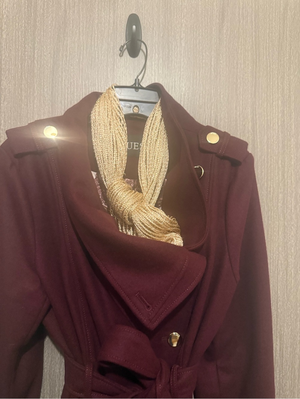 Guess Burgundy Trench Coat with Gold Hardware